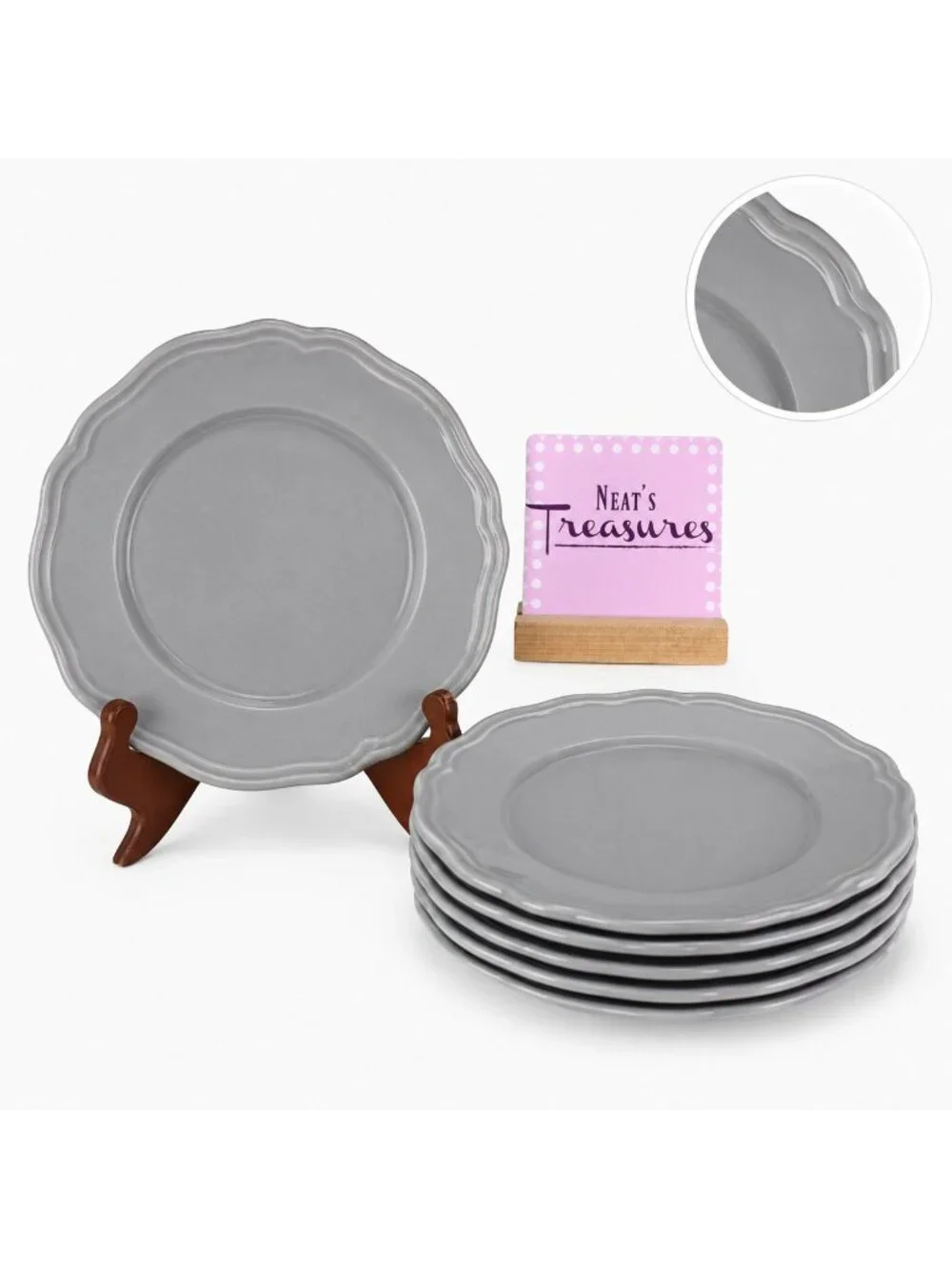 Ikea of Sweden ARV GRAY 15541 Scalloped Earthenware Salad Lunch 9
